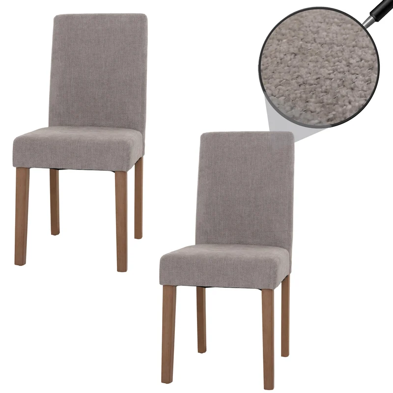 Lot de 2 chaises de salle à manger dossier haut en tissu chenille gris clair pieds en bois clairs 04_0007322