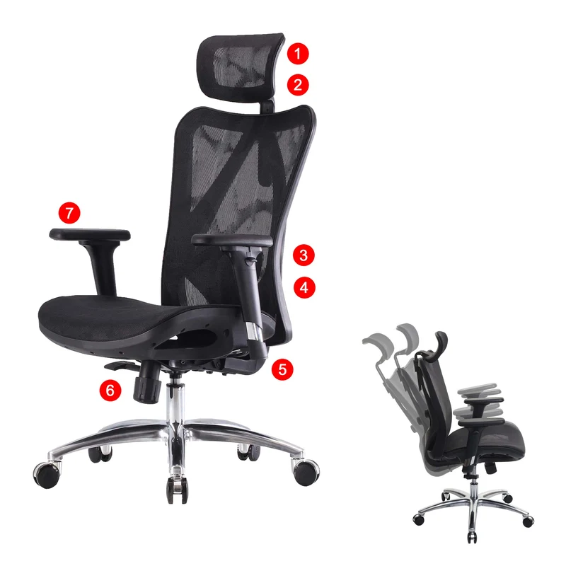 Fauteuil de bureau siège et dossier de forme ergonomique siège pivotant et réglable revêtement en maille noir 04_0006218