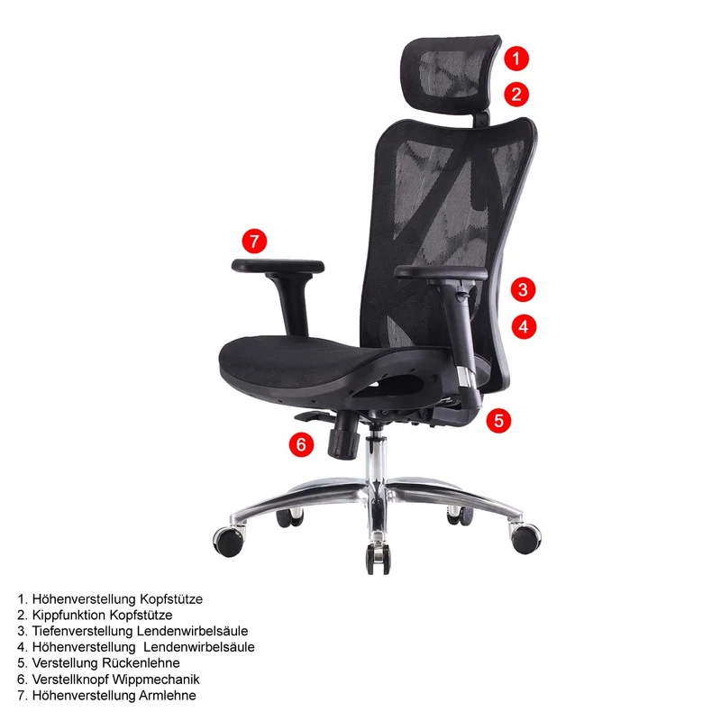 Fauteuil de bureau siège et dossier de forme ergonomique siège pivotant et réglable revêtement en maille noir 04_0006218