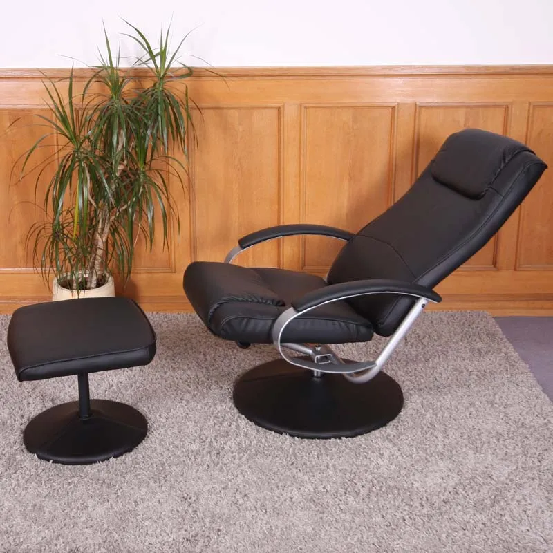 Fauteuil lounge TV relax avec tabouret rotatif inclinable en synthétique noir 04_0003630