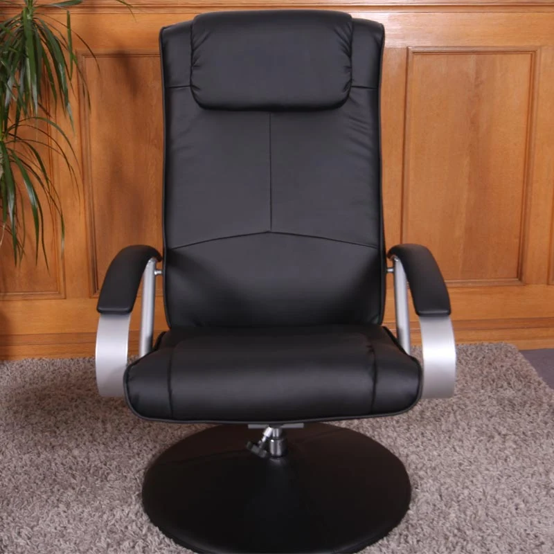 Fauteuil lounge TV relax avec tabouret rotatif inclinable en synthétique noir 04_0003630