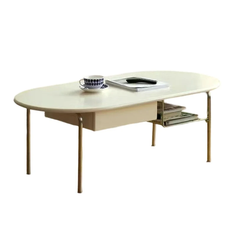 Traditional Vintage Oval Fir Wood Rubberwood Plywood Stainless Steel End Table 4-Leg 1-Drawer For Living Room