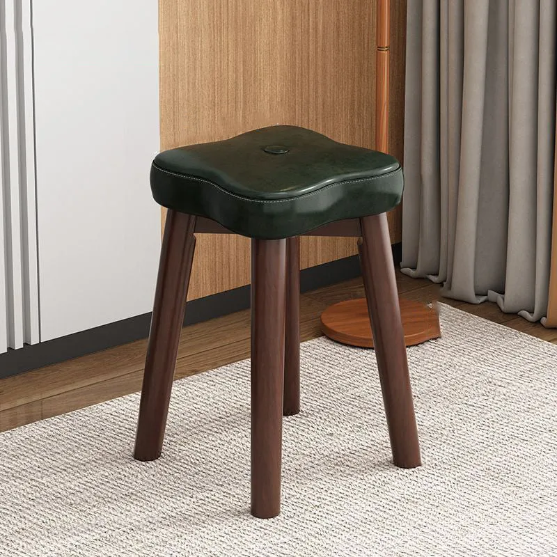 Traditional Vintage Flower Solid Wood Faux Oil Wax Leather Sponge Stackable Low Stool Backless Armless For Living Room
