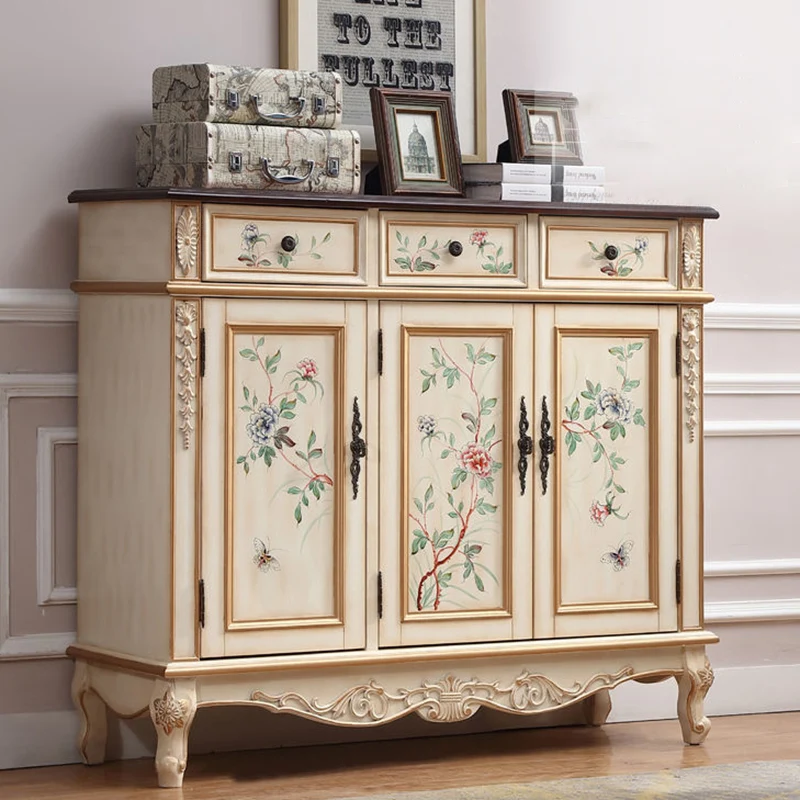 Traditional Vintage Rectangular Solid Wood Medium Density Fiberboard Shoe Storage 2-Cabinet For Entryways