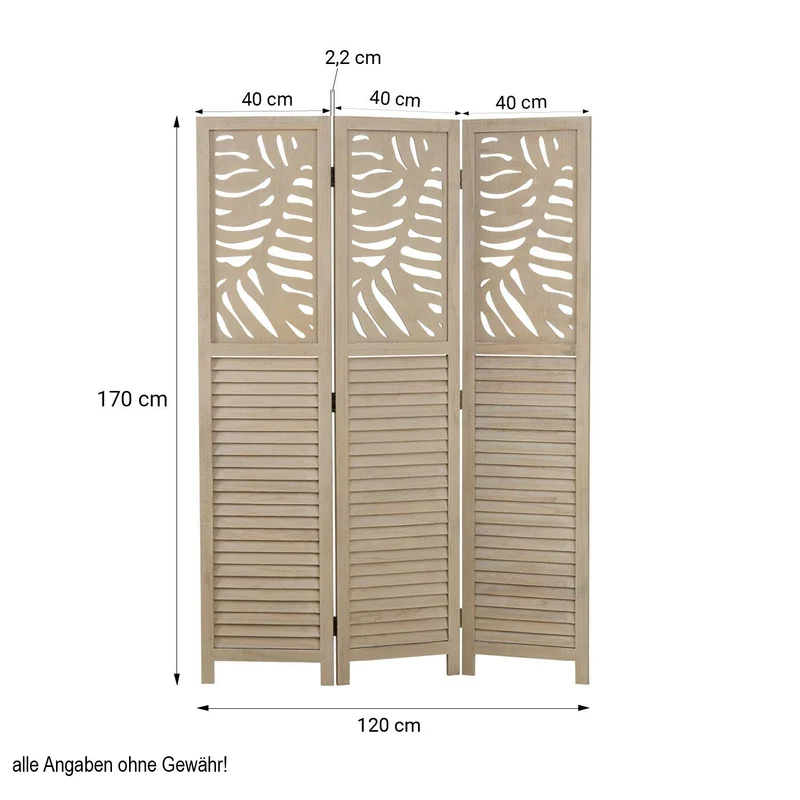 Paravent en bois couleur sable à 3 panneaux 170x120 idéal pour séparer et décorer votre espace PAR06098