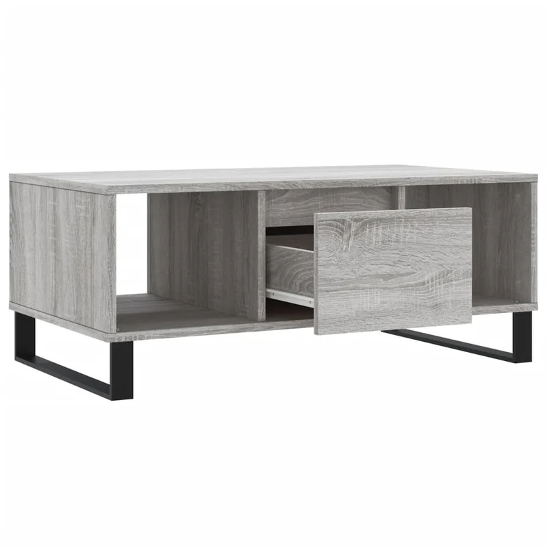 Table basse avec tiroir 90 x 50 x 36,5 cm bois d'ingénierie gris et métal DEC040130