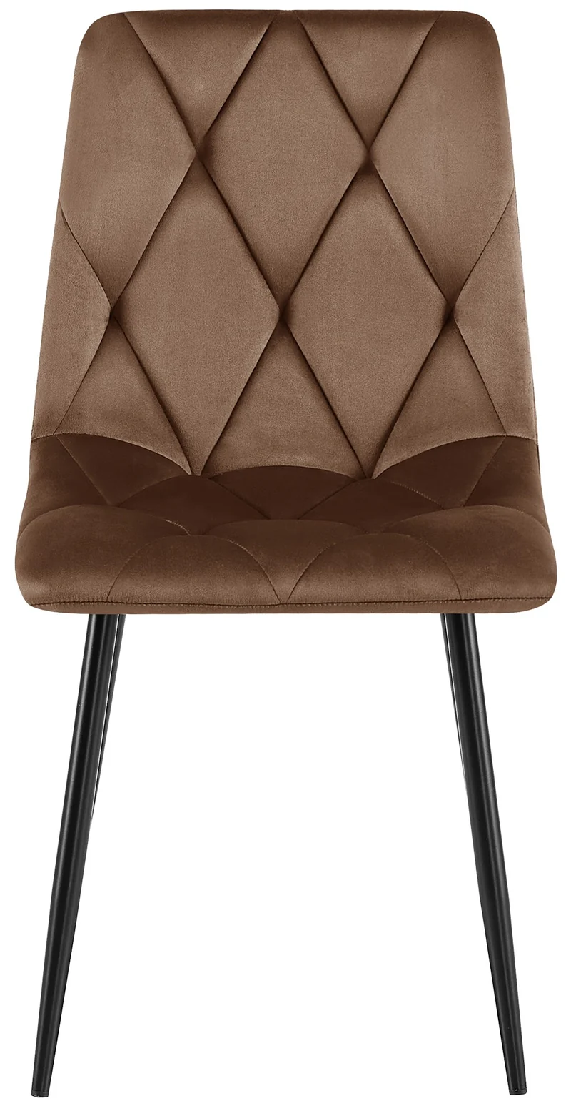 Chaise de salle à manger x1 en velours marron coutures décoratives losange cadre métal 10_0007190