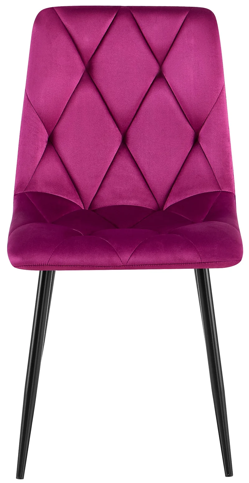 Chaise de salle à manger x1 design moderne surpiqûres en losange velours violet et cadre métal noir 10_0007371