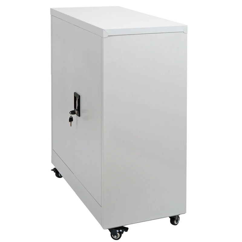 Armoire de bureau métallique gris clair avec roulettes meuble de rangement verrouillable 2 portes étagère réglable 04_0009382