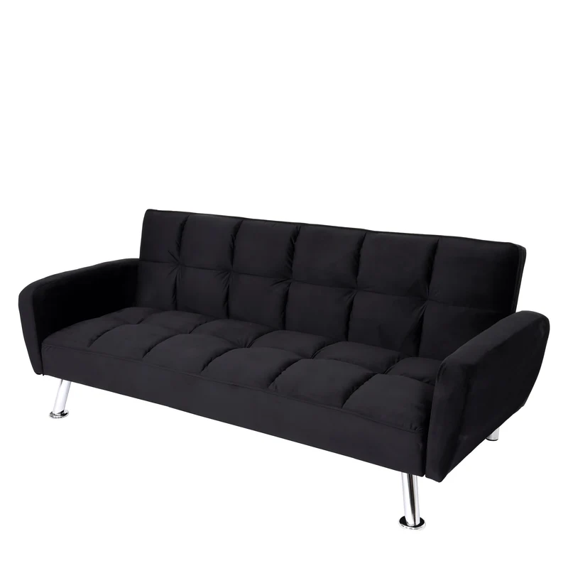 Canapé convertible 3 places avec fonction lit dossier réglable 3 positions assise confortable avec accoudoirs tissu velours noir 04_0010434