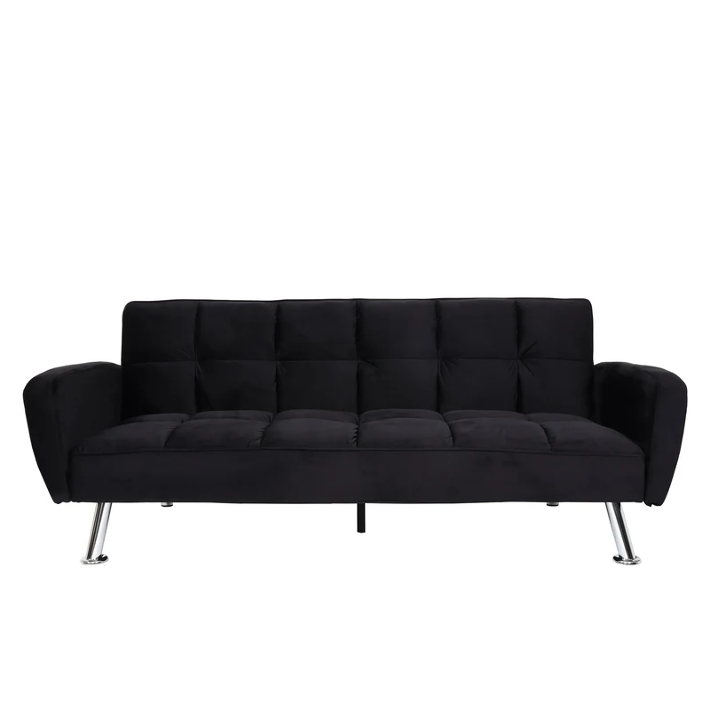Canapé convertible 3 places avec fonction lit dossier réglable 3 positions assise confortable avec accoudoirs tissu velours noir 04_0010434