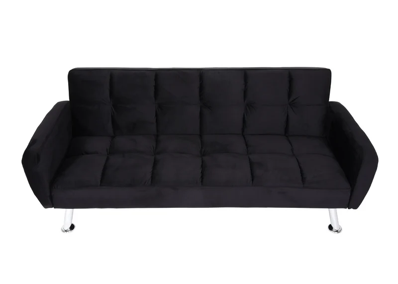 Canapé convertible 3 places avec fonction lit dossier réglable 3 positions assise confortable avec accoudoirs tissu velours noir 04_0010434