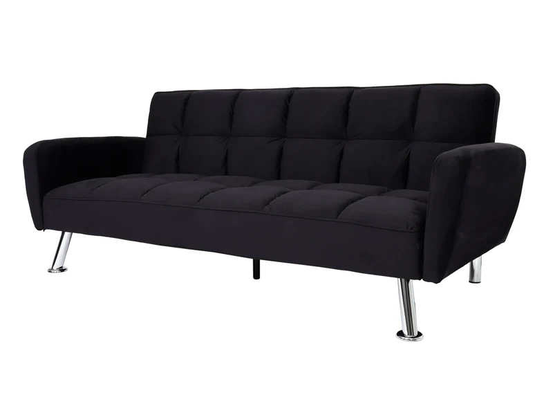 Canapé convertible 3 places avec fonction lit dossier réglable 3 positions assise confortable avec accoudoirs tissu velours noir 04_0010434