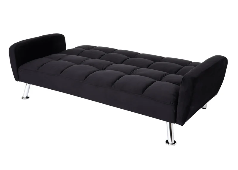 Canapé convertible 3 places avec fonction lit dossier réglable 3 positions assise confortable avec accoudoirs tissu velours noir 04_0010434