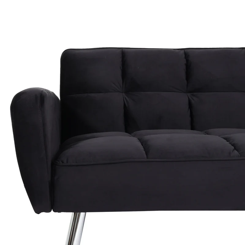 Canapé convertible 3 places avec fonction lit dossier réglable 3 positions assise confortable avec accoudoirs tissu velours noir 04_0010434