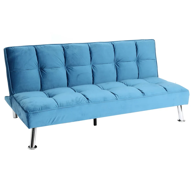 Canapé convertible avec fonction lit dossier réglable 3 positions assise épaisse confortable style moderne tissu velours bleu 04_0010428