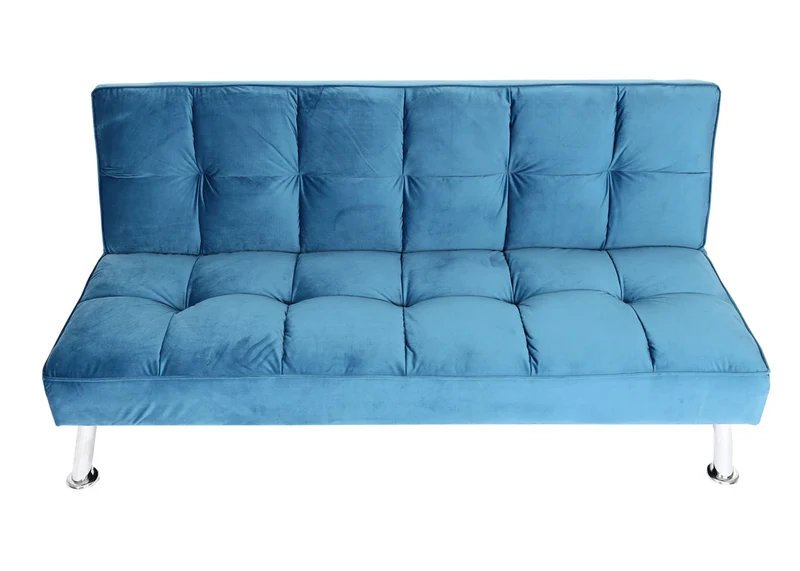 Canapé convertible avec fonction lit dossier réglable 3 positions assise épaisse confortable style moderne tissu velours bleu 04_0010428
