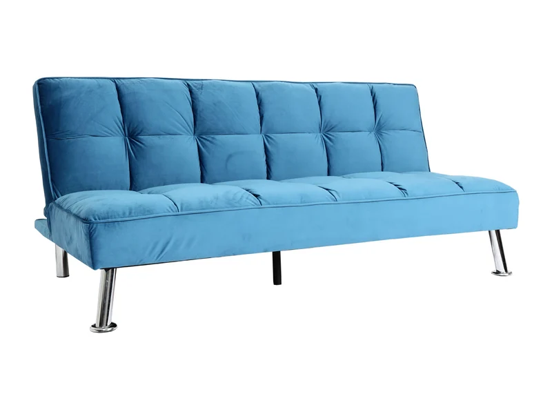 Canapé convertible avec fonction lit dossier réglable 3 positions assise épaisse confortable style moderne tissu velours bleu 04_0010428