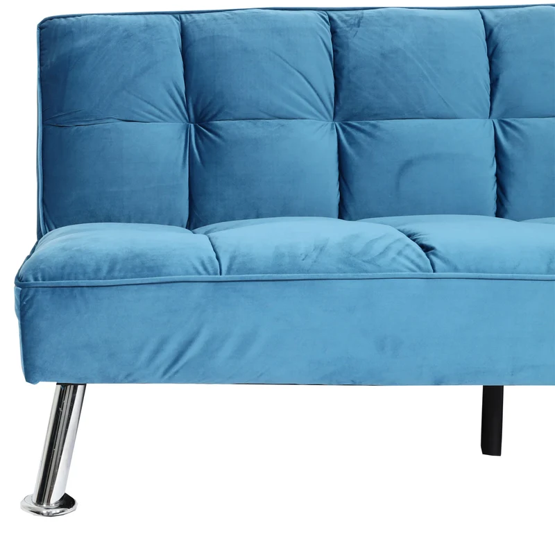 Canapé convertible avec fonction lit dossier réglable 3 positions assise épaisse confortable style moderne tissu velours bleu 04_0010428