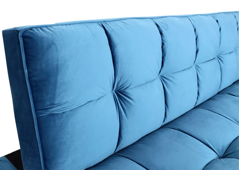 Canapé convertible avec fonction lit dossier réglable 3 positions assise épaisse confortable style moderne tissu velours bleu 04_0010428