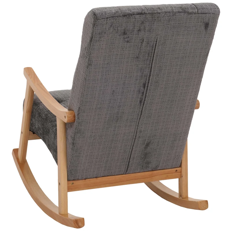 Fauteuil à bascule design avec accoudoirs en tissu chenille gris foncé structure bois massif couleur naturelle 04_0009800