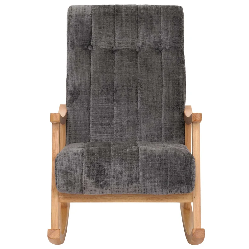 Fauteuil à bascule design avec accoudoirs en tissu chenille gris foncé structure bois massif couleur naturelle 04_0009800