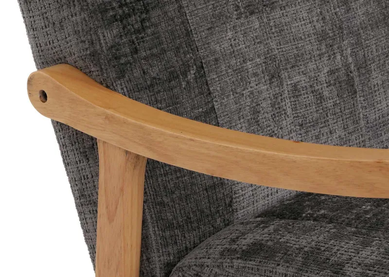 Fauteuil à bascule design avec accoudoirs en tissu chenille gris foncé structure bois massif couleur naturelle 04_0009800