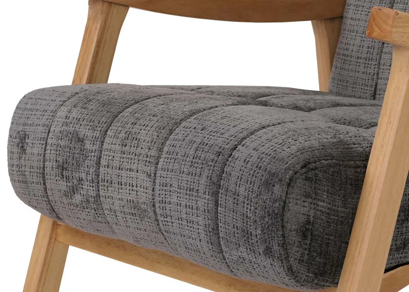 Fauteuil à bascule design avec accoudoirs en tissu chenille gris foncé structure bois massif couleur naturelle 04_0009800