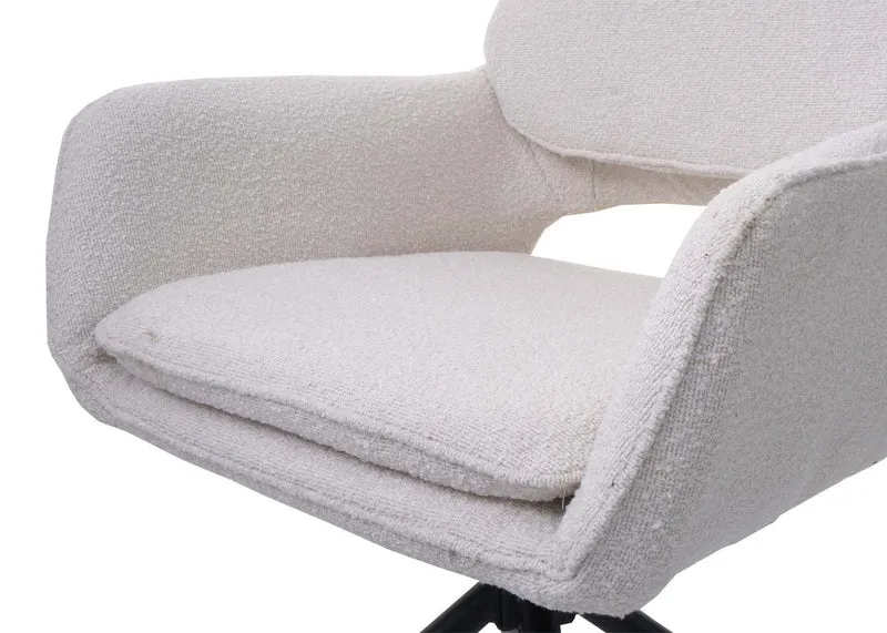 Lot de 2 chaises de salle à manger pivotante 180° avec retour automatique tissu bouclé crème piètement en forme de trépied fer noir 04_0009973