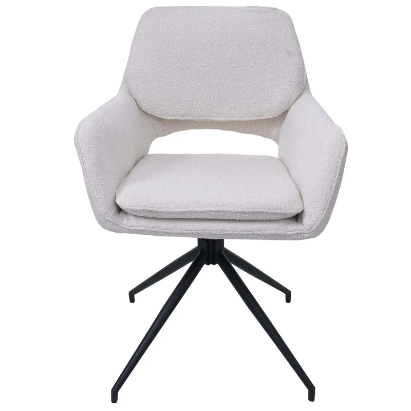 Lot de 2 chaises de salle à manger pivotante 180° avec retour automatique tissu bouclé crème piètement en forme de trépied fer noir 04_0009973