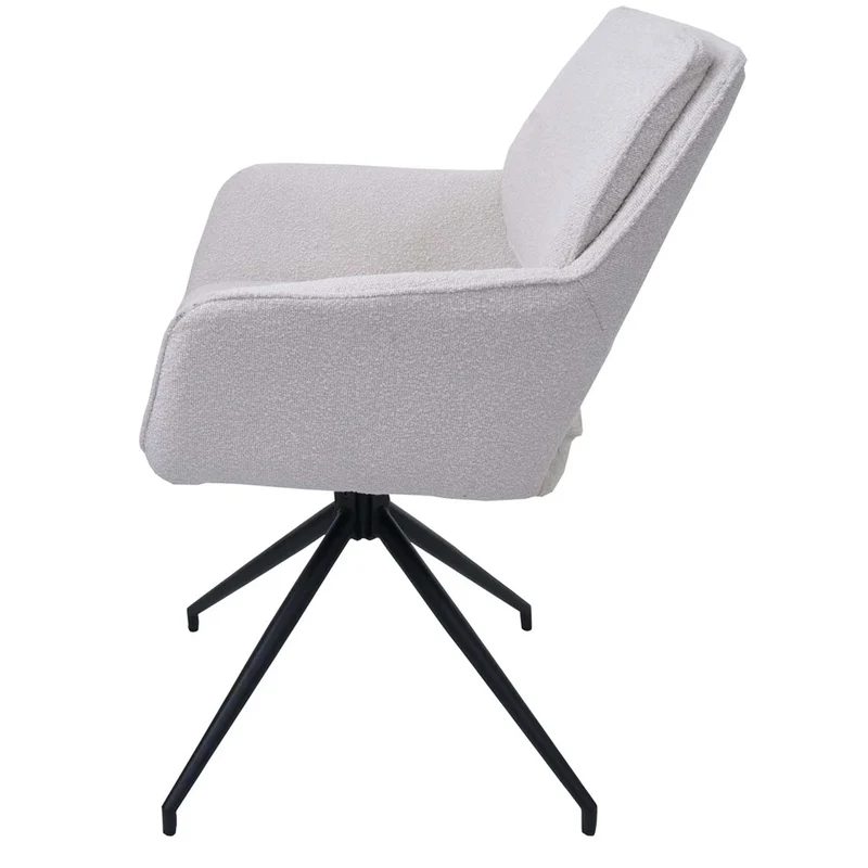 Lot de 2 chaises de salle à manger pivotante 180° avec retour automatique tissu bouclé crème piètement en forme de trépied fer noir 04_0009973