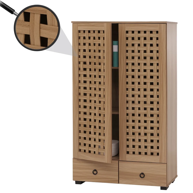Armoire de rangement design avec portes effet tressé 3D meuble avec tiroirs et étagères 138 cm MDF marron 04_0009816