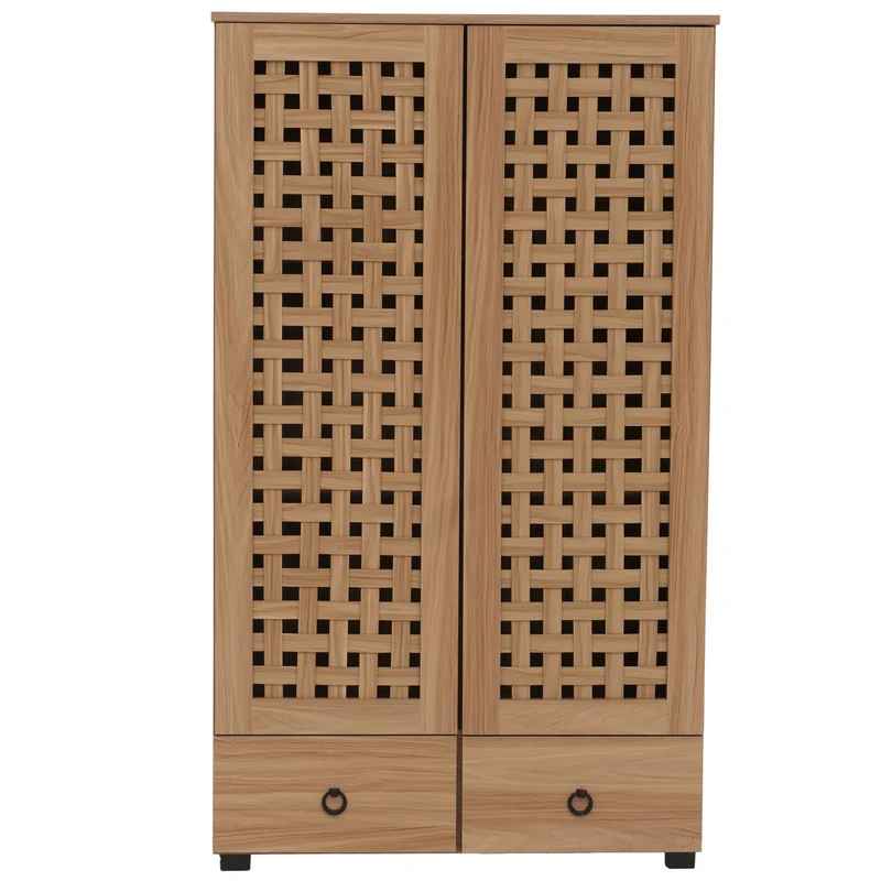 Armoire de rangement design avec portes effet tressé 3D meuble avec tiroirs et étagères 138 cm MDF marron 04_0009816