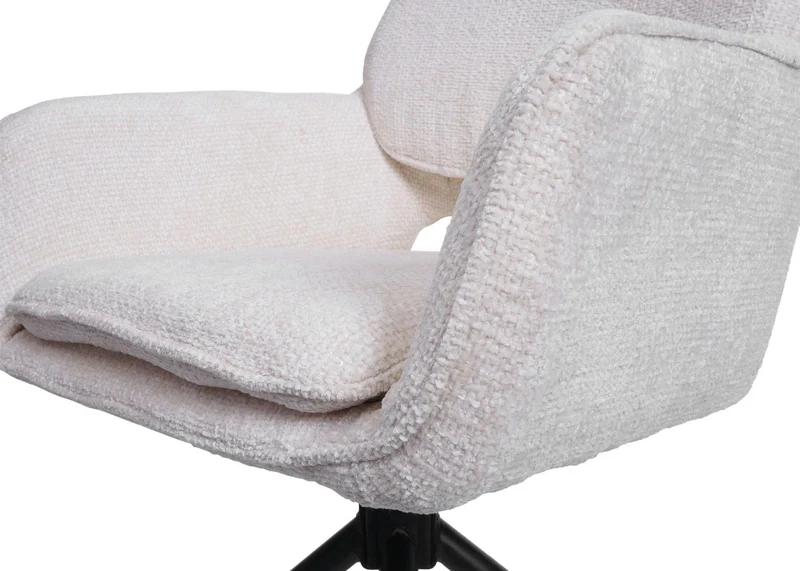 Lot de 2 chaises de salle à manger pivotantes 180° avec retour automatique avec accoudoirs confortables en tissu chenille crème pieds métal 04_0009983