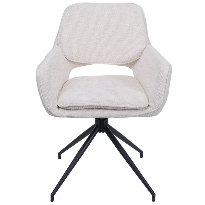 Lot de 2 chaises de salle à manger pivotantes 180° avec retour automatique avec accoudoirs confortables en tissu chenille crème pieds métal 04_0009983