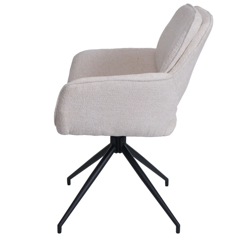 Lot de 2 chaises de salle à manger pivotantes 180° avec retour automatique avec accoudoirs confortables en tissu chenille crème pieds métal 04_0009983