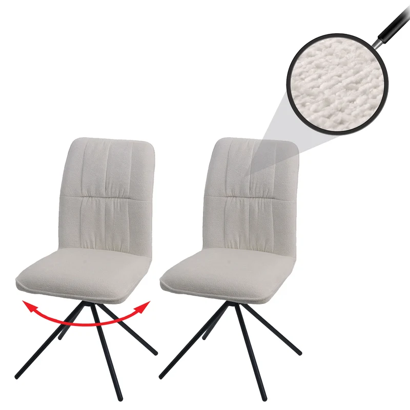 Lot de 2 chaises de salle à manger pivotantes 180° avec retour automatique rembourrage confortable tissu chenille crème et pieds métal 04_0009716
