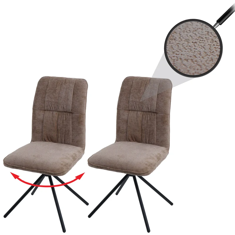Lot de 2 chaises de salle à manger pivotantes 180° avec retour automatique rembourrage confortable en tissu chenille marron clair pieds métal 04_0009715