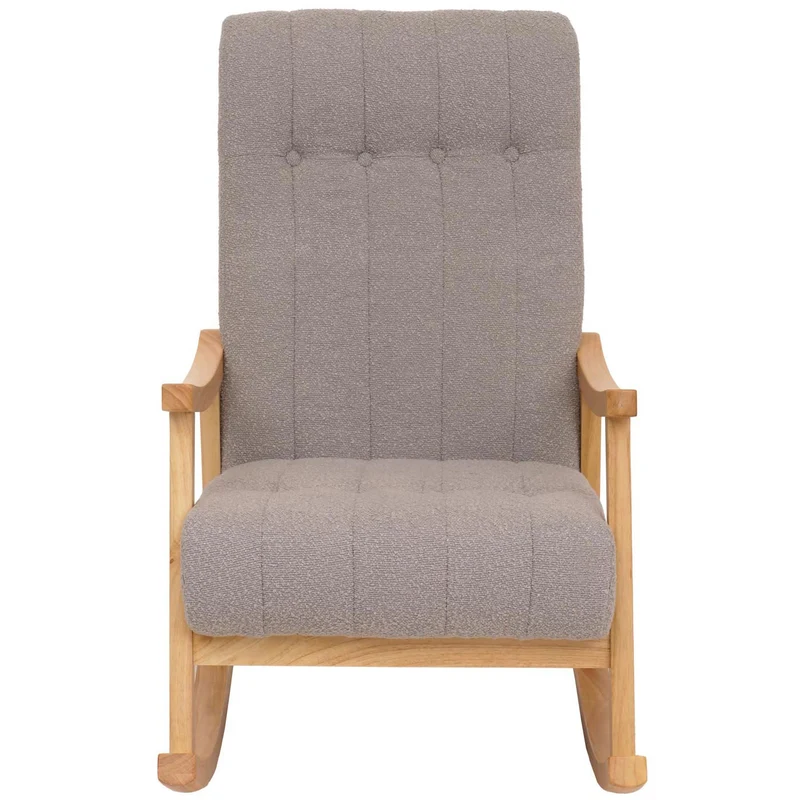 Fauteuil à bascule design avec accoudoirs assise large en tissu bouclé beige structure bois massif naturel 04_0009808
