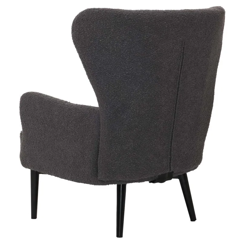 Fauteuil lounge design rétro avec accoudoirs assise large avec ressorts rembourrage épais assise en tissu bouclé gris foncé structure métal 04_0009992