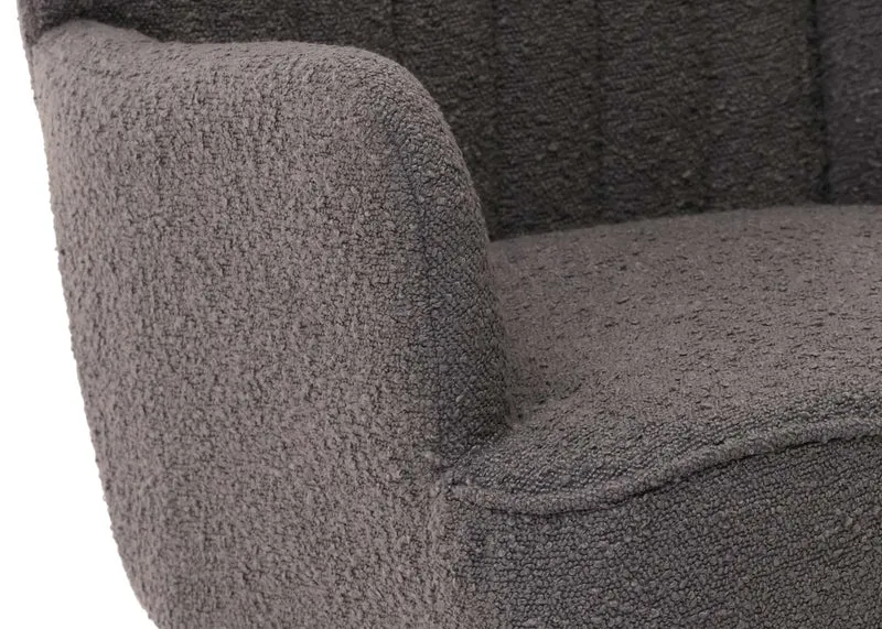 Fauteuil lounge design rétro avec accoudoirs assise large avec ressorts rembourrage épais assise en tissu bouclé gris foncé structure métal 04_0009992
