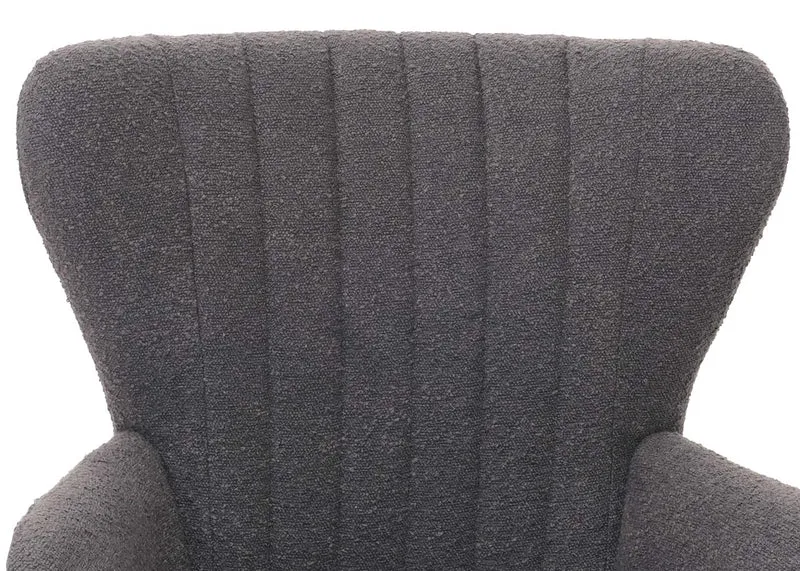 Fauteuil lounge design rétro avec accoudoirs assise large avec ressorts rembourrage épais assise en tissu bouclé gris foncé structure métal 04_0009992
