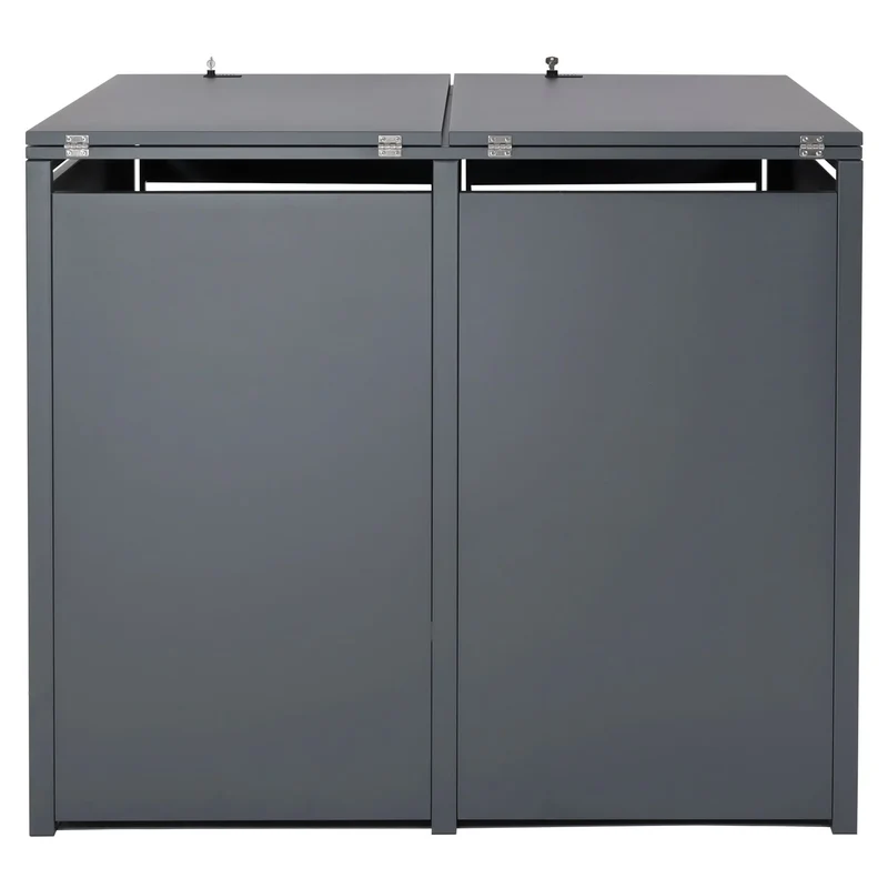 Cache poubelles extérieur 2 à 4 bacs avec couvercle abri poubelle en acier galvanisé effet bois hêtre clair verrouillable 80 à 240L 04_0010278