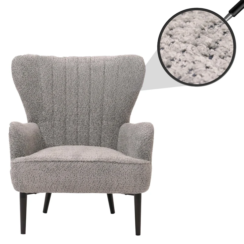 Fauteuil lounge rétro style moderne 80 x 75 x 78 cm avec assise large confort optimal en tissu chenille gris 04_0009998