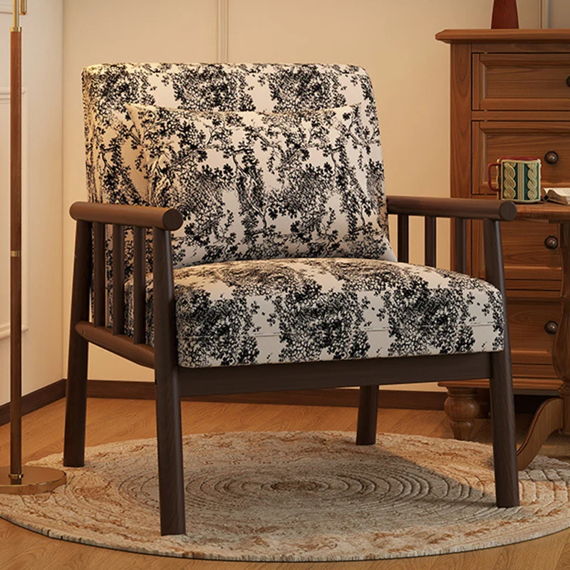 Traditional Vintage Rectangular Rubberwood Faux Oil Wax Leather Flannelette Sponge Accent Chair Backrest Armrest For Living Room
