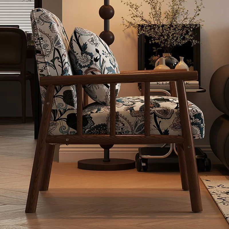 Traditional Vintage Rectangular Rubberwood Faux Oil Wax Leather Flannelette Sponge Accent Chair Backrest Armrest For Living Room