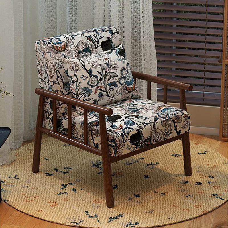 Traditional Vintage Rectangular Rubberwood Faux Oil Wax Leather Flannelette Sponge Accent Chair Backrest Armrest For Living Room