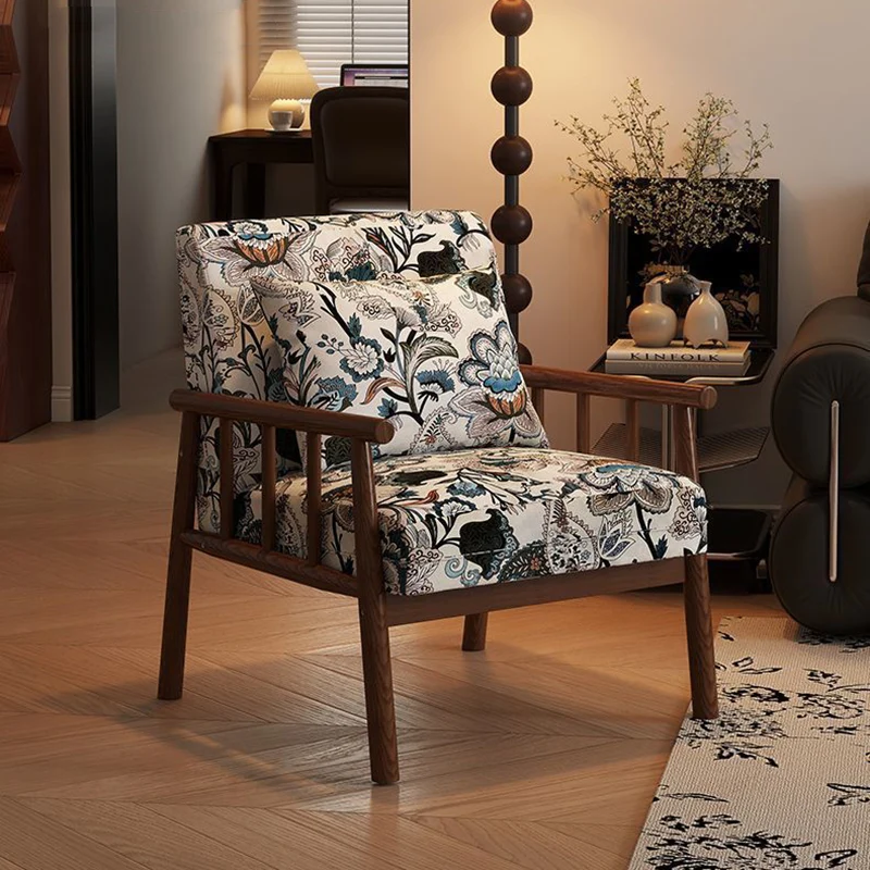 Traditional Vintage Rectangular Rubberwood Faux Oil Wax Leather Flannelette Sponge Accent Chair Backrest Armrest For Living Room
