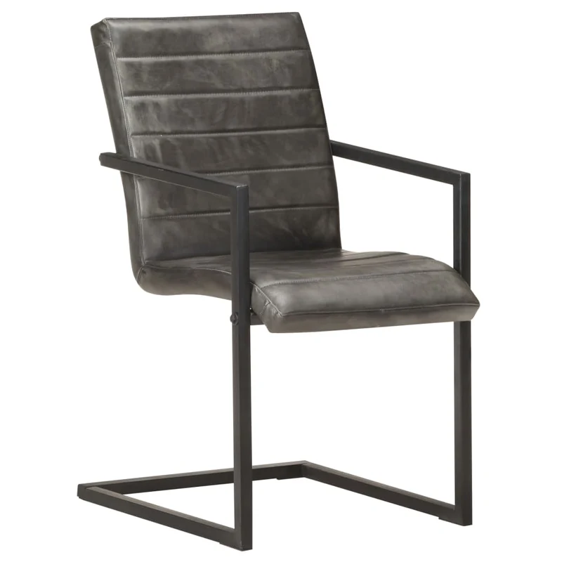 Lot de 2 chaises de salle à manger cuisine cantilever design rétro cuir véritable gris CDS020323