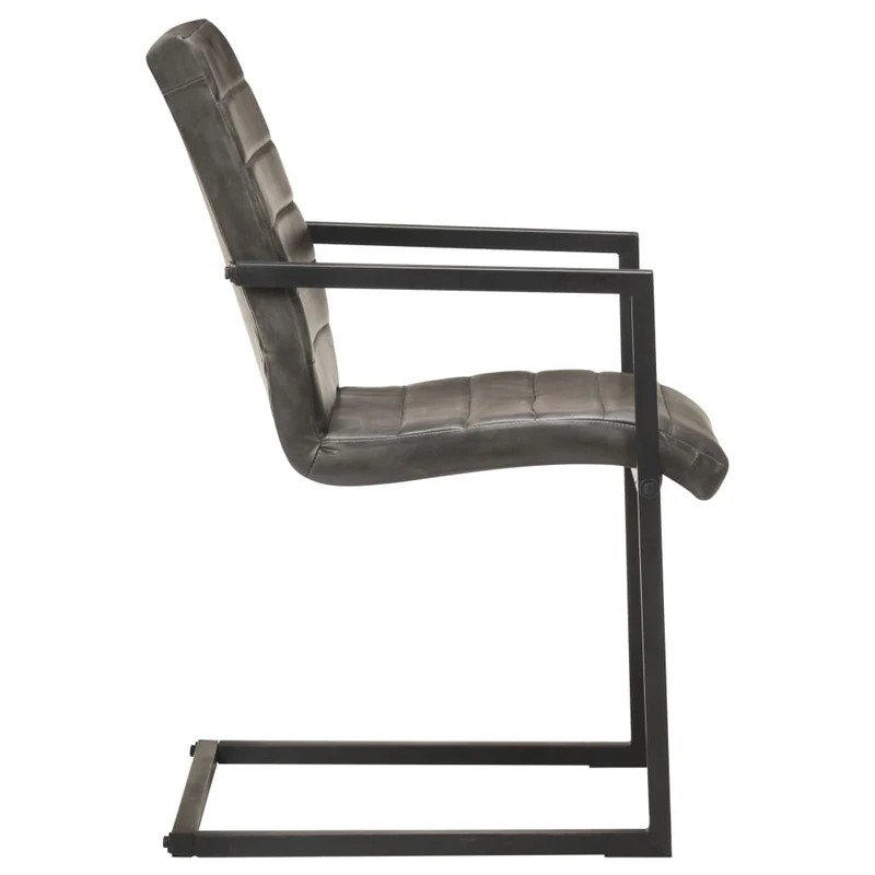 Lot de 2 chaises de salle à manger cuisine cantilever design rétro cuir véritable gris CDS020323